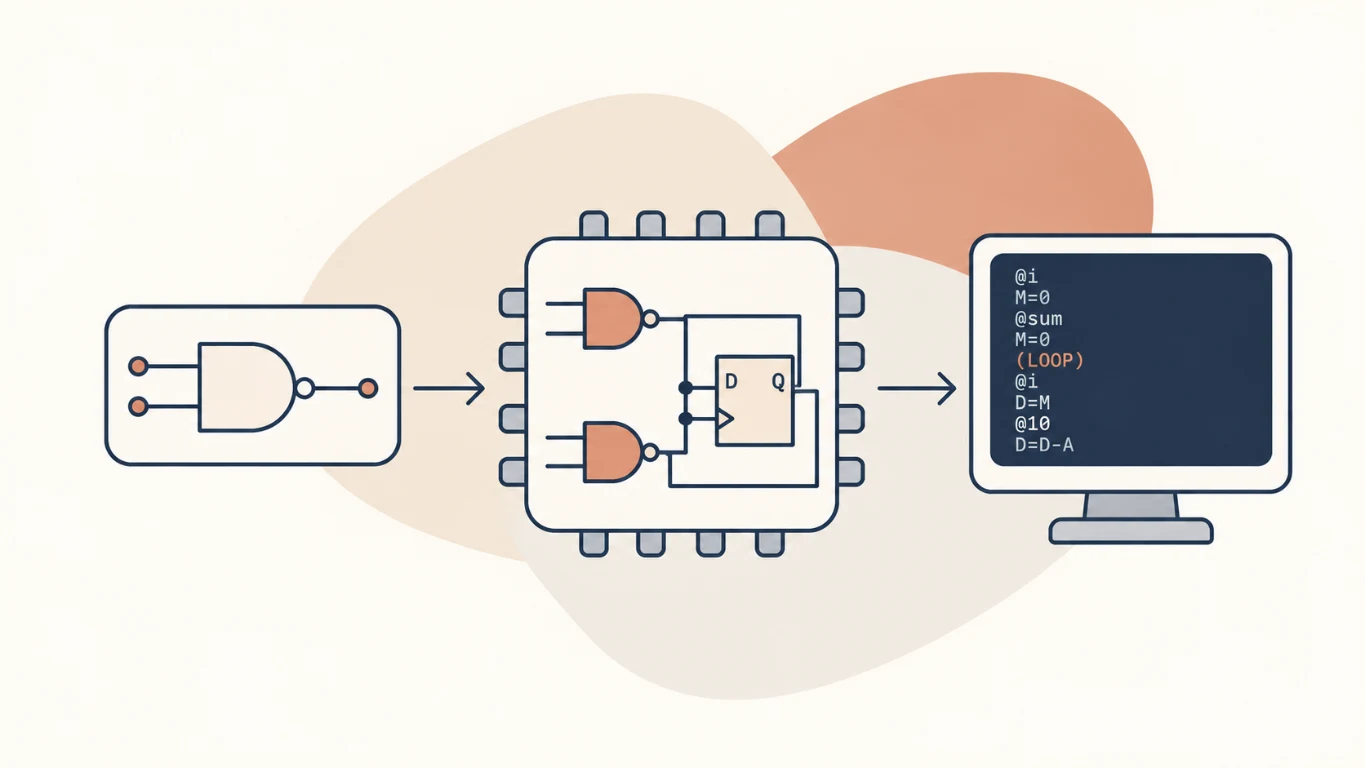 Computer 0.1 progressing from a logic gate to running assembly